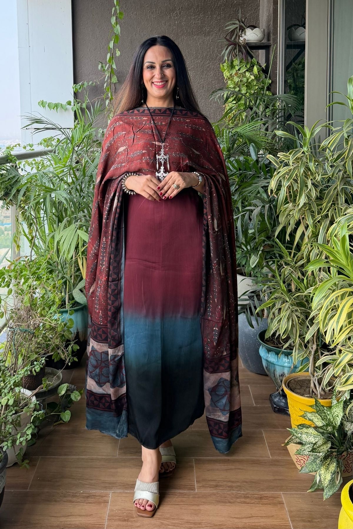 Ombré dyed modal kurta fabric with vegetable Handblock dyed dupatta!!
