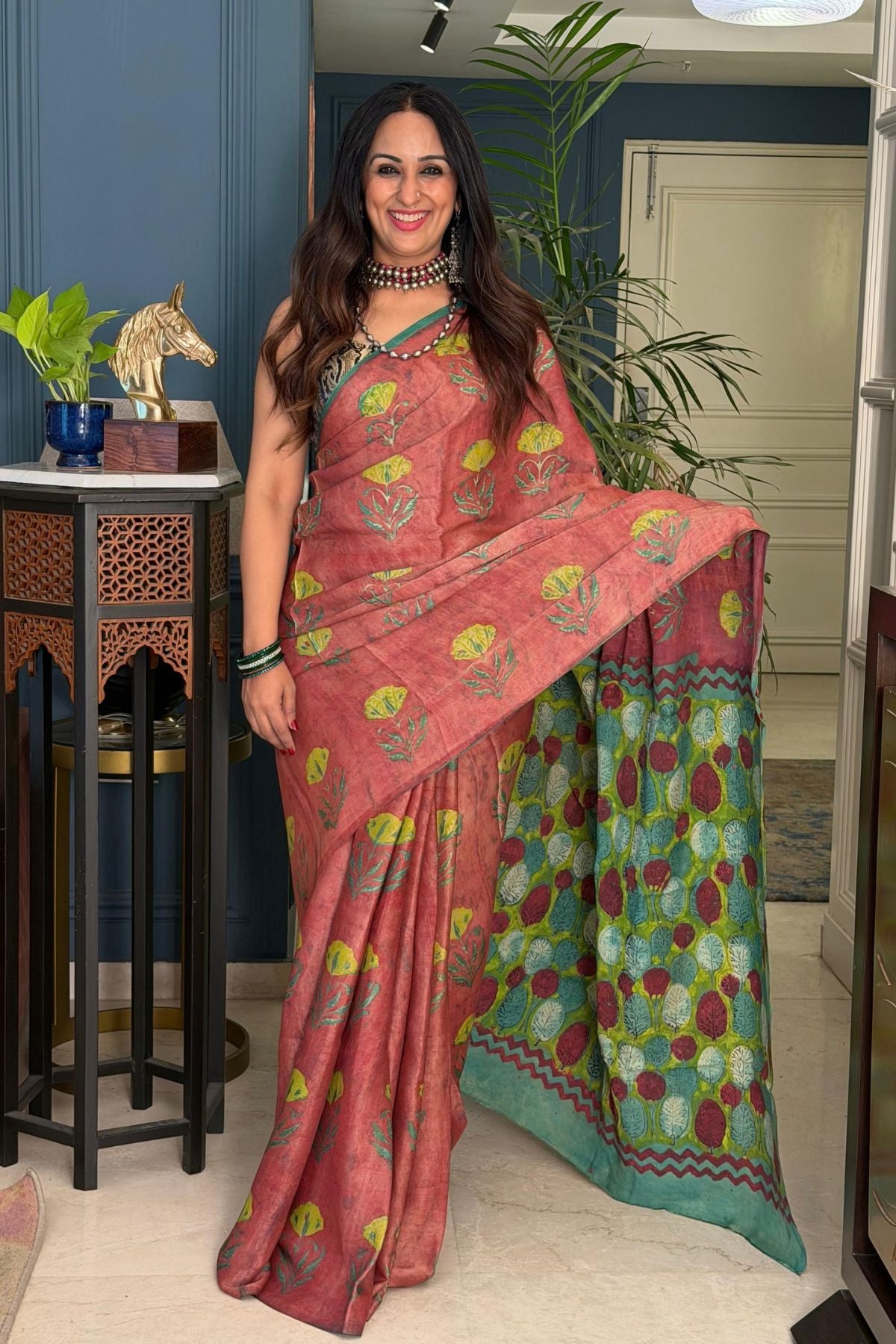 Pomegranate handcrafted pure tussar modal saree!!
