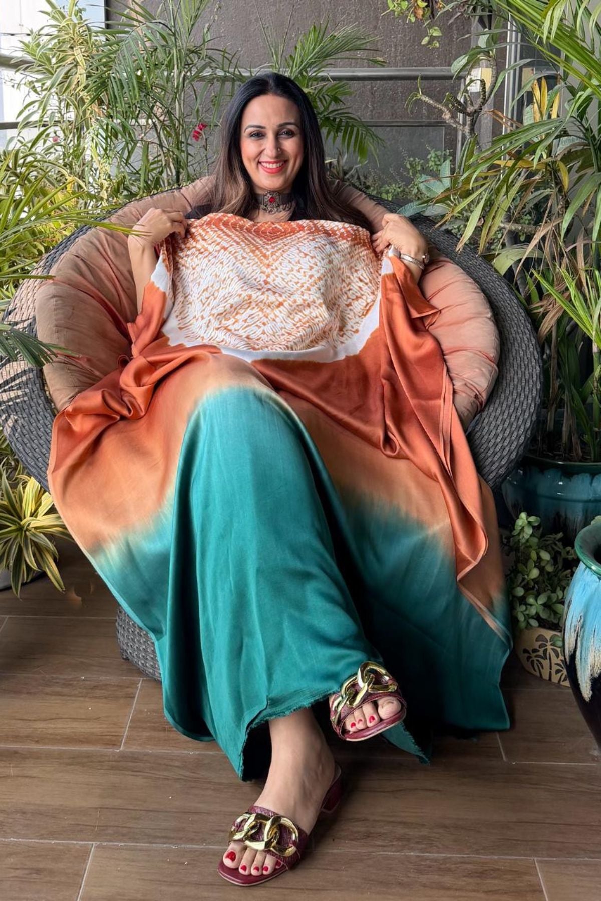 Handblocked Shibori shaded kurta on pure Modal