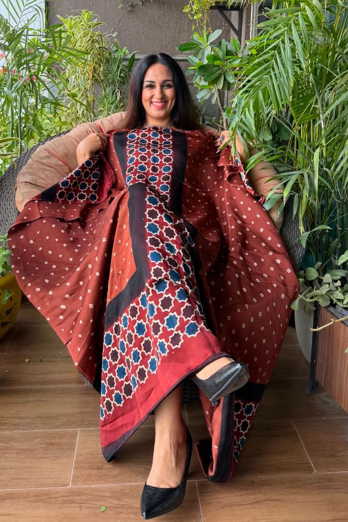 Handblocked Ajrakh Bandhani modal kurta fabric!!!