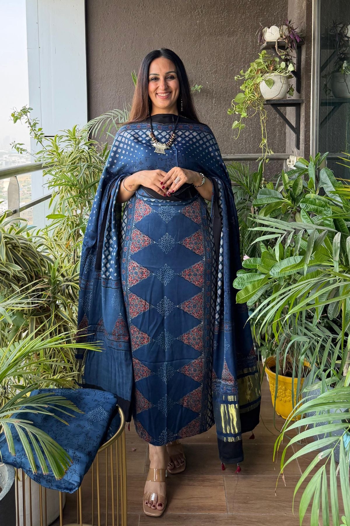 Handblocked Ajrakh full sets in modal with Lagdi patta on dupatta!!