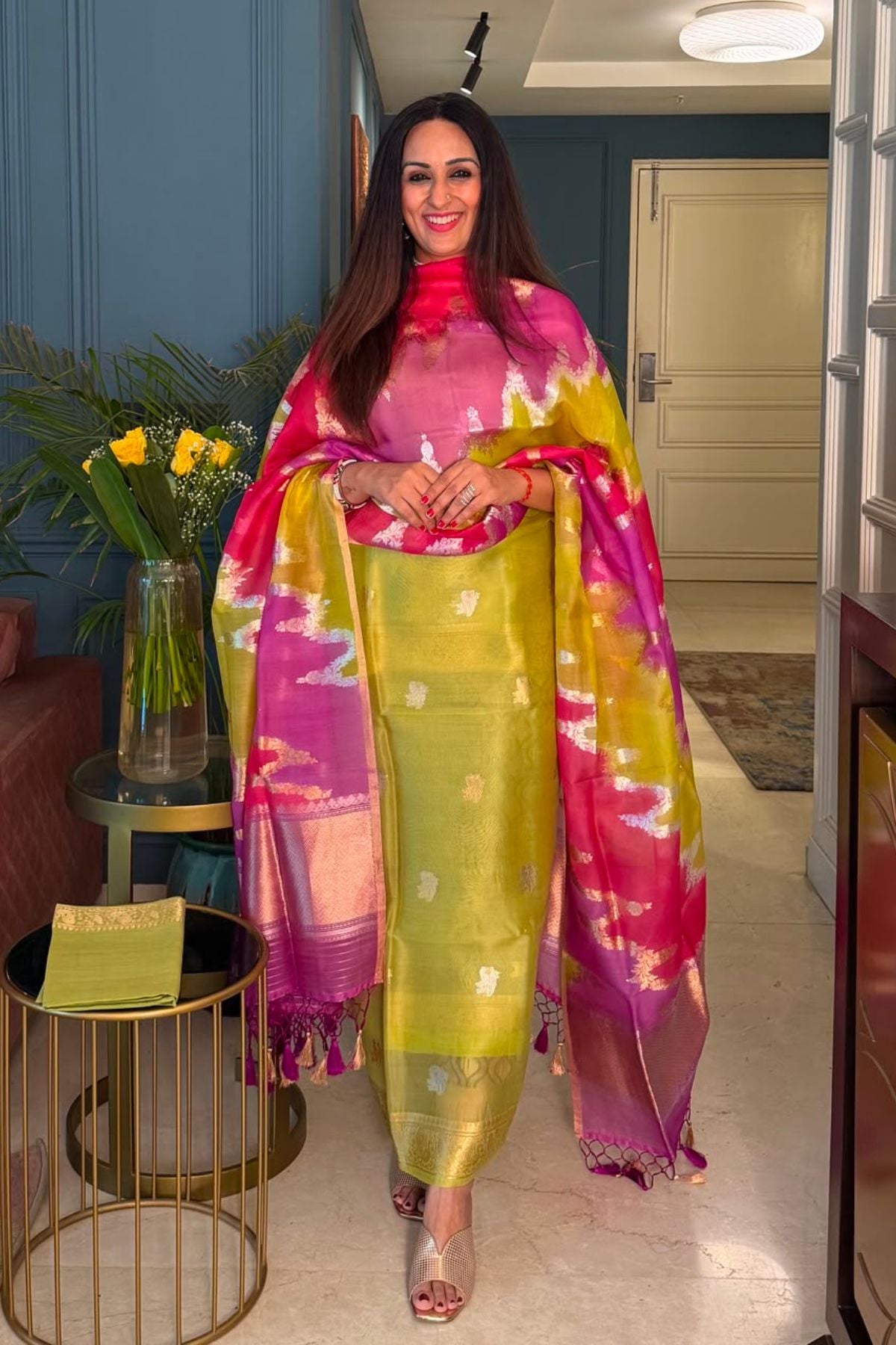 Banarasi weave organza silk suit sets with rangkat dupatta!!
