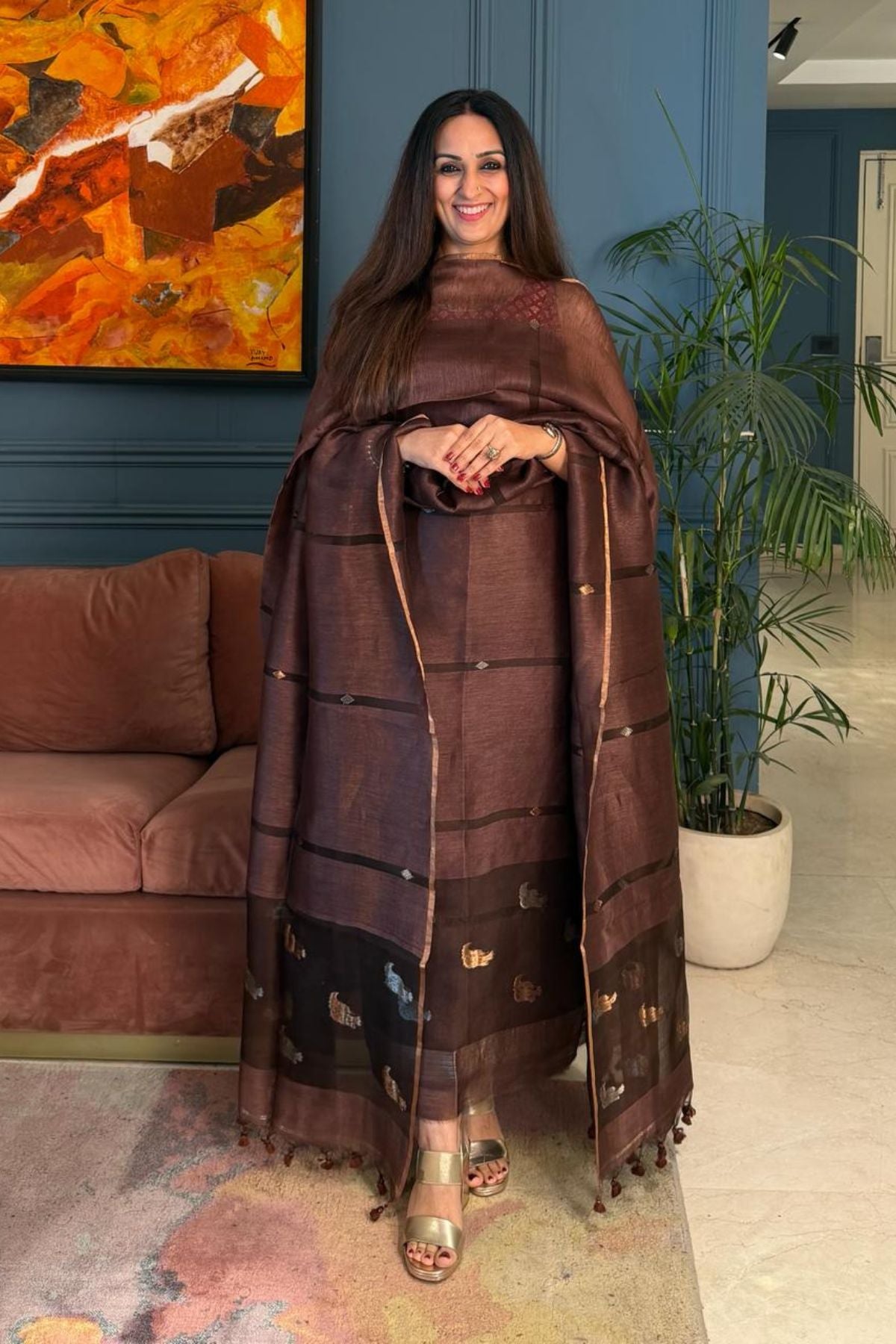 Premium quality pure silk linen kurta dupatta sets with Jamdani weave