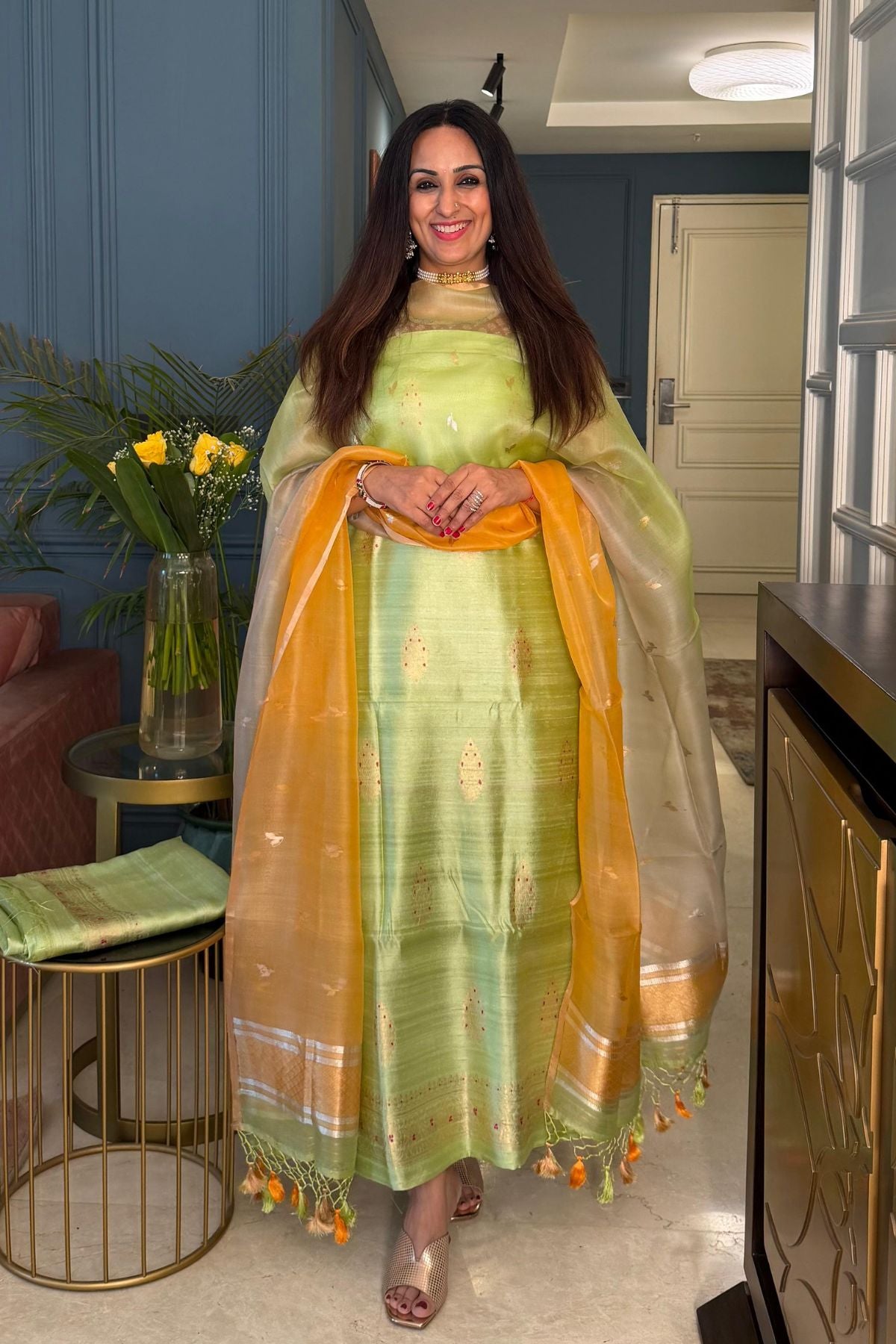 Banarasi weave on Pure Raw silk suit sets with pure organza dupatta!!!