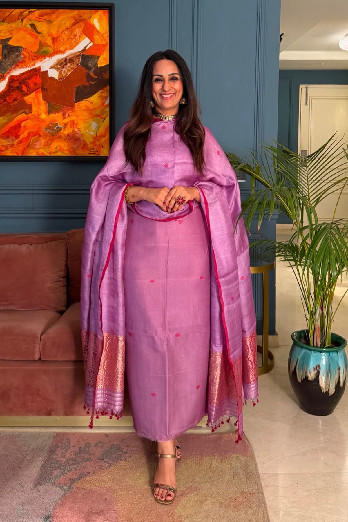 Tangail weave on Pure Tussar Silk -Kurta Dupatta set