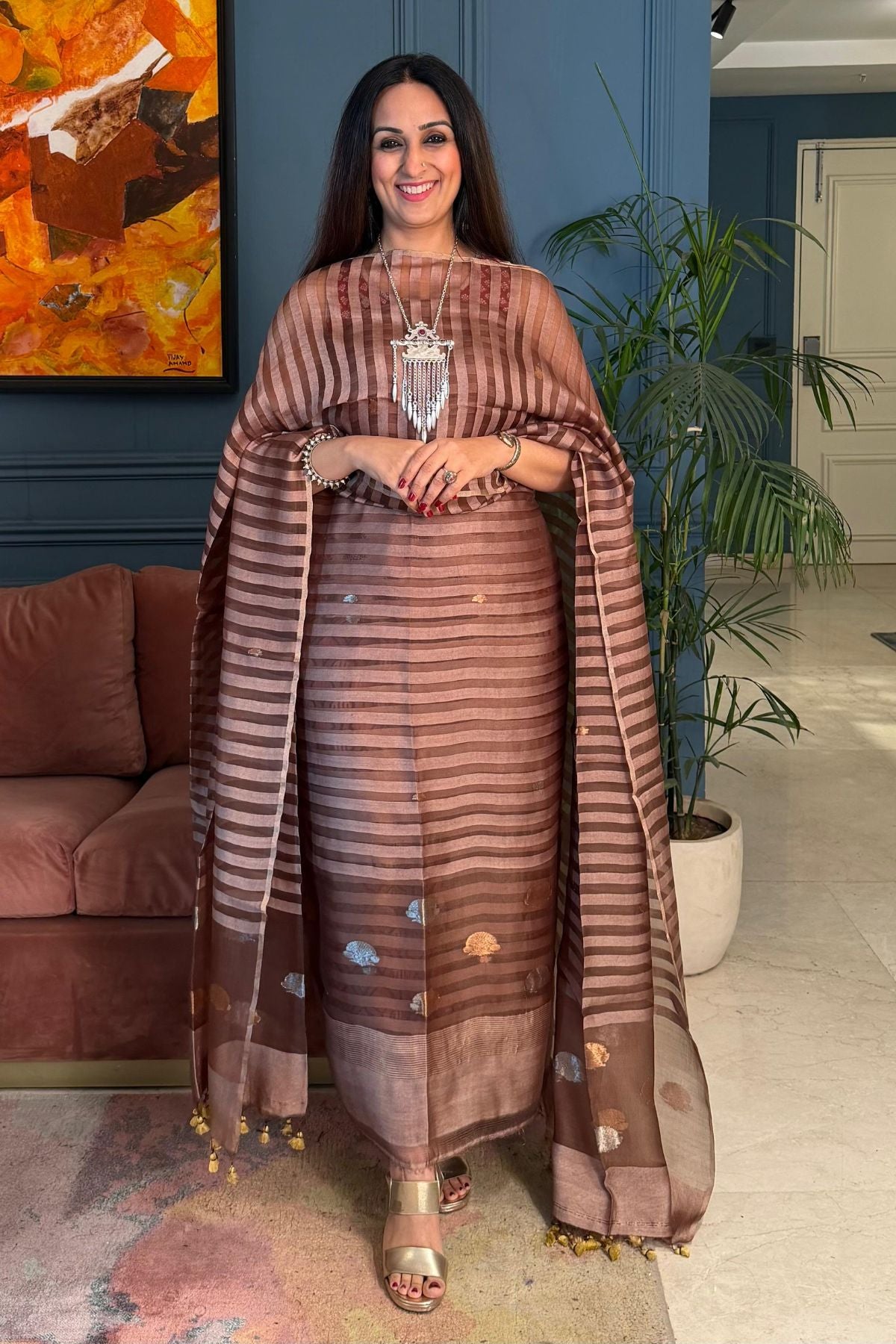 Pure Muslin Bangalore Silk kurta dupatta set with Jamdani work!!