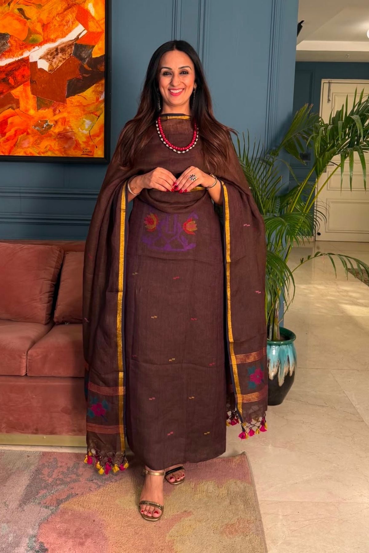 Jamdani weave kurta dupatta set on 100 count linen by linen!!