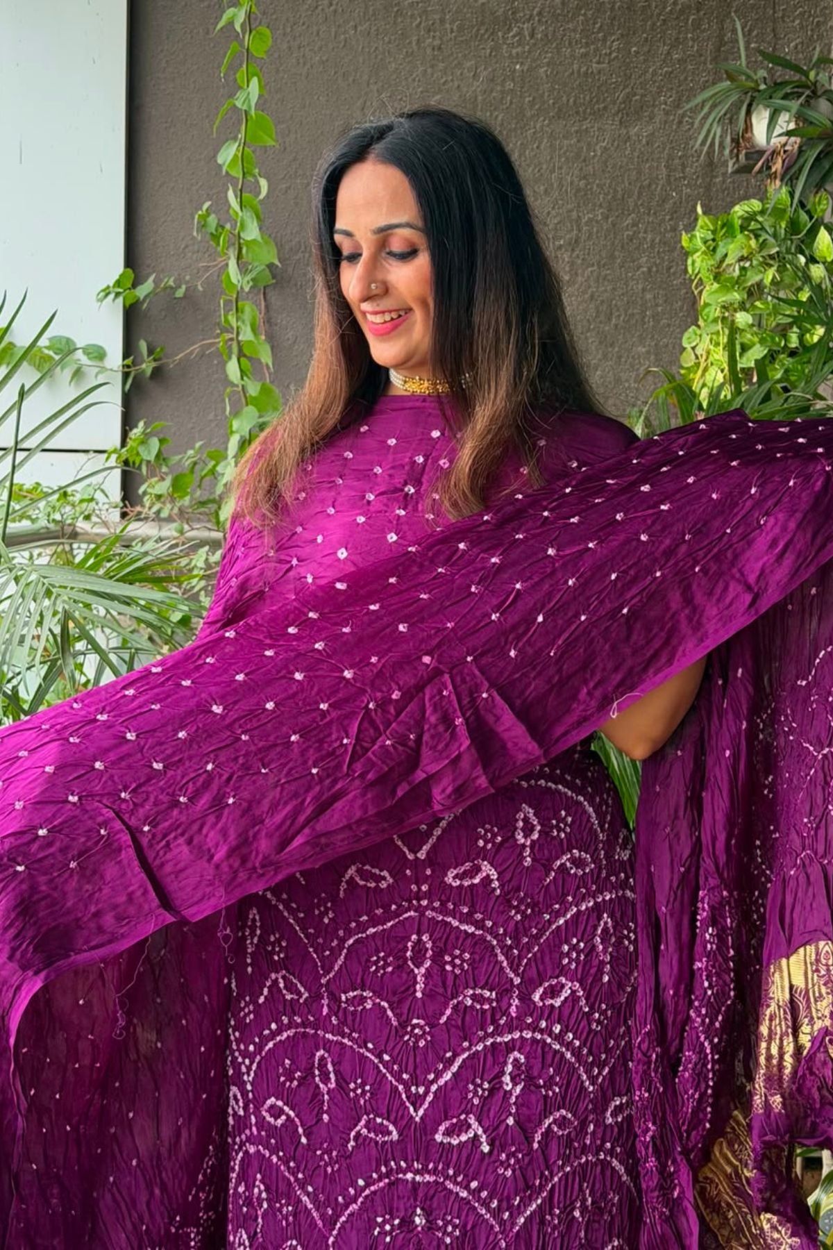Pure modal silk full set with hand done bandhani and zari weaving!!