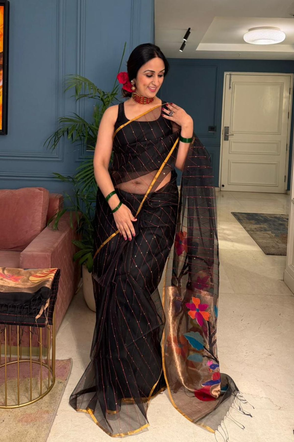 Handwoven Muslin Silk needle work saree