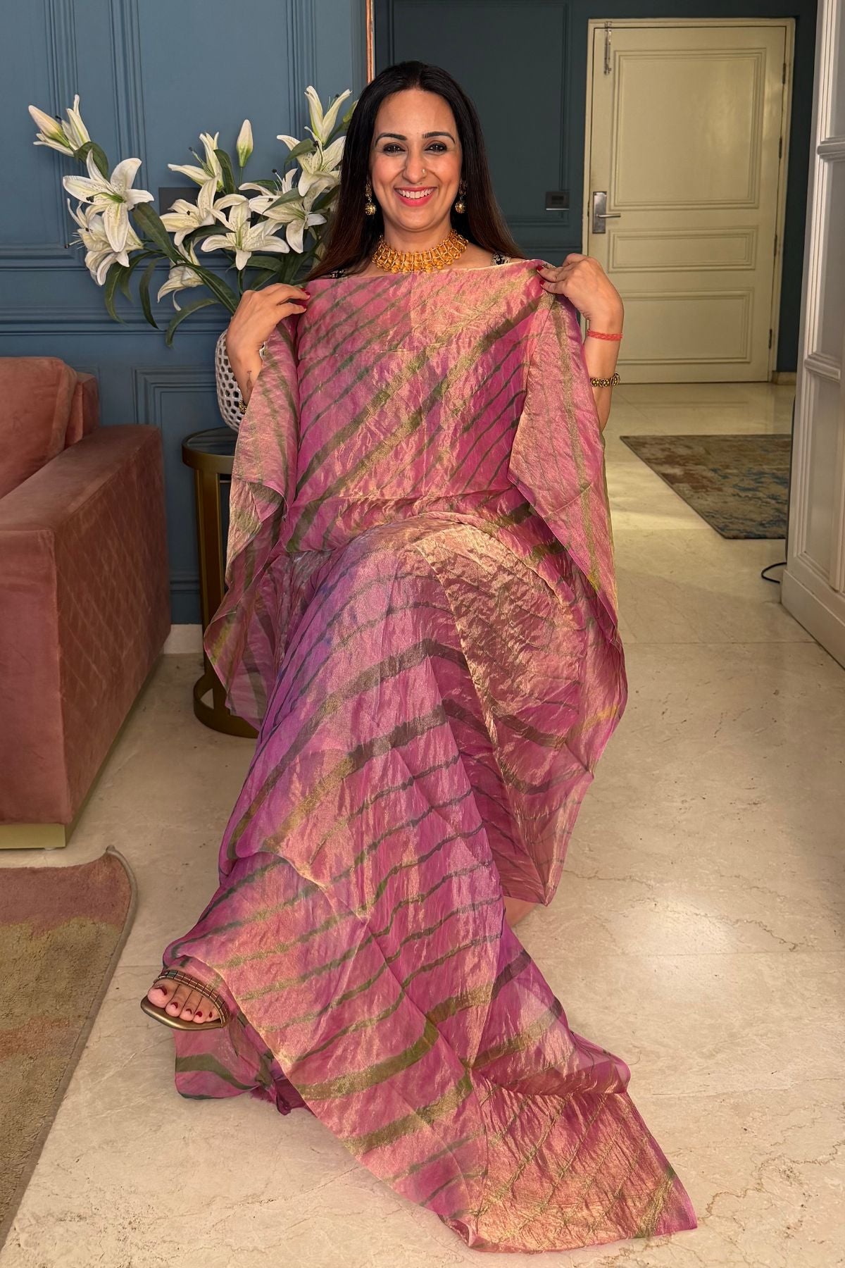Pure tissue kurta with hand done leheriya!!