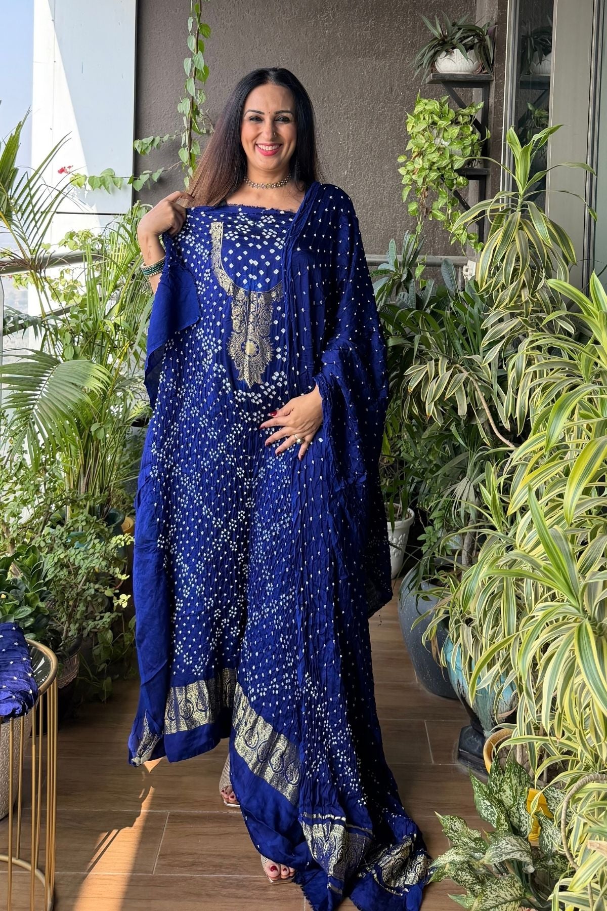 Pure modal silk full set with hand done bandhani and zari weaving!!