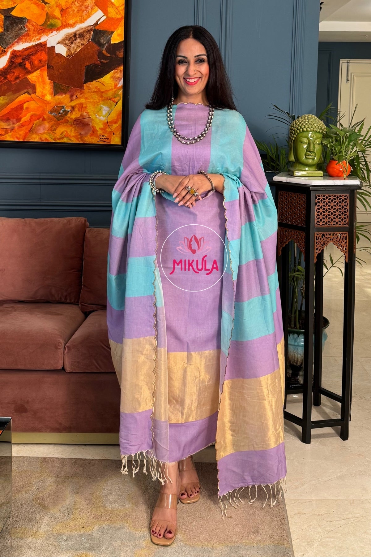 Beautiful Maheshwari weave silk by cotton kurta dupatta sets