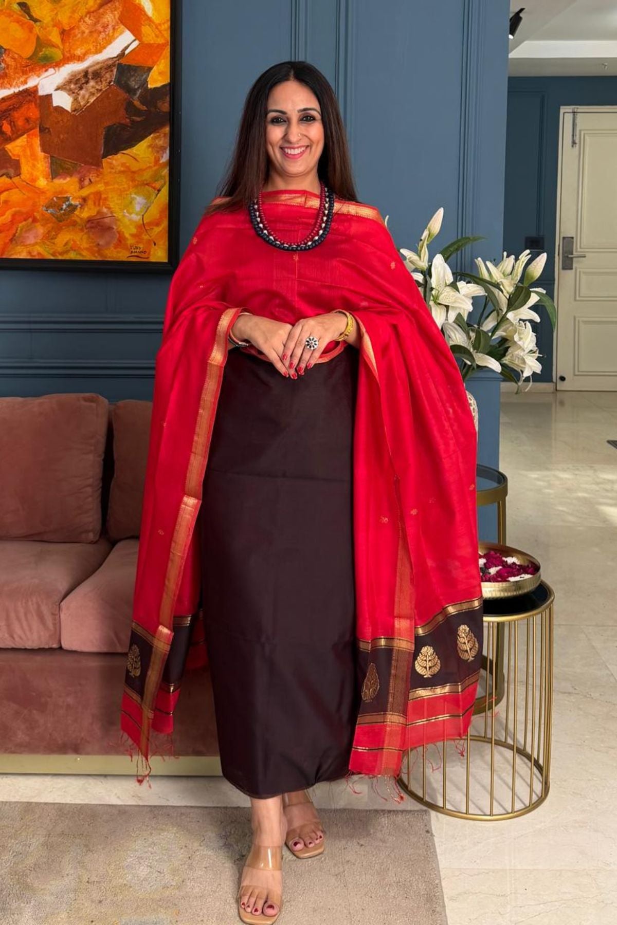 Maheshwari handloom silk by cotton kurta dupatta set