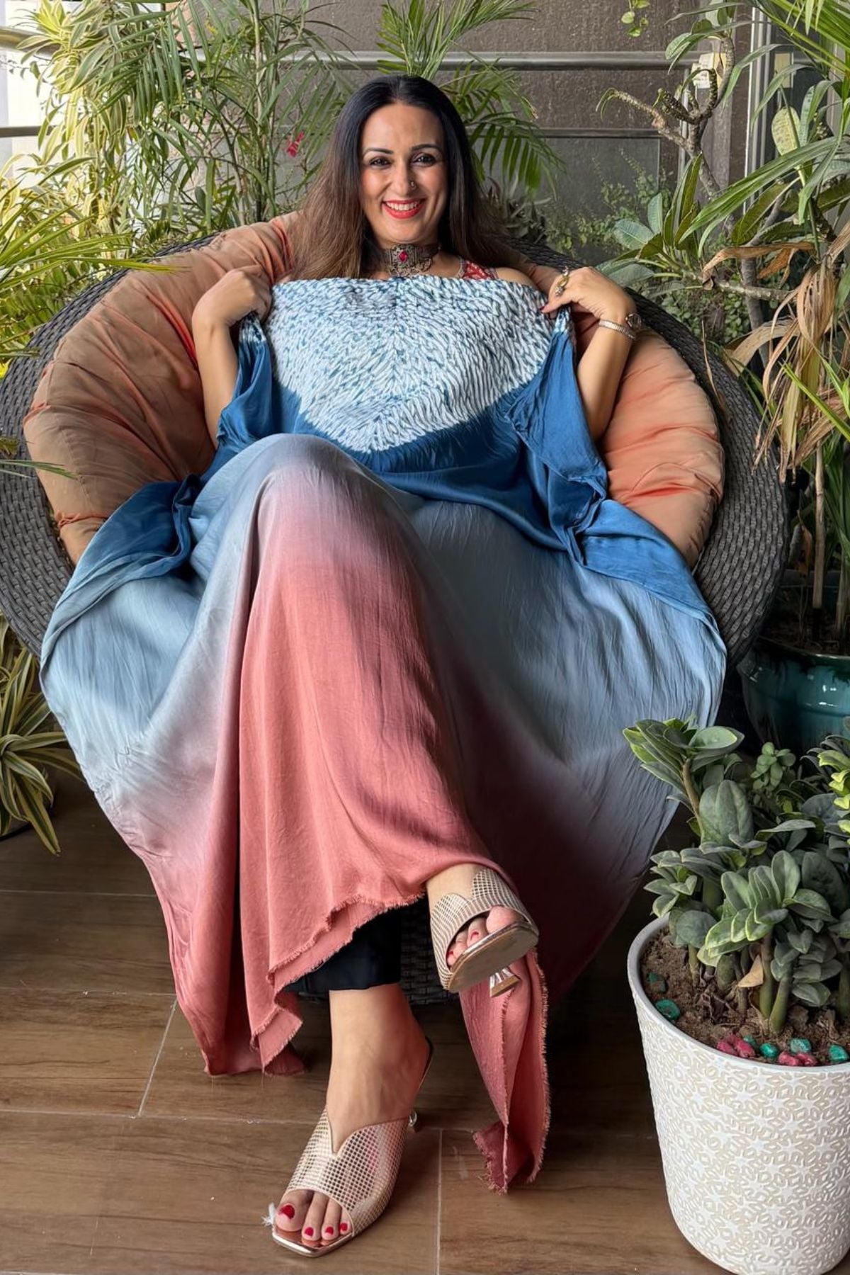 Handblocked Shibori shaded kurta on pure Modal