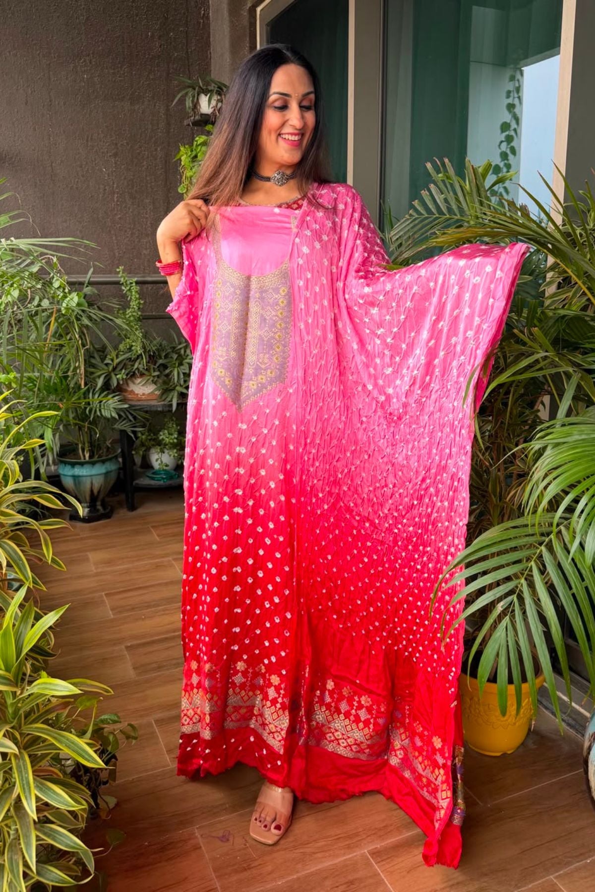 Bandhani with zari work kurta dupatta set on pure modal!!