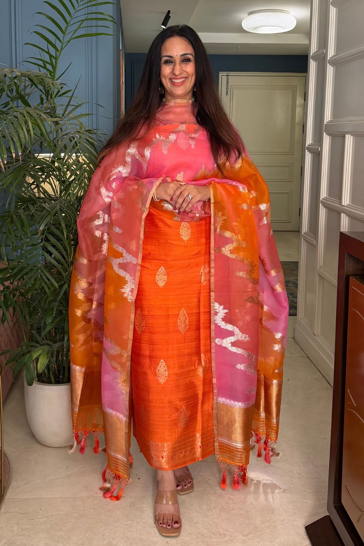 Pure Raw silk Banarasi set with pure Kora rangkaat dupatta!!