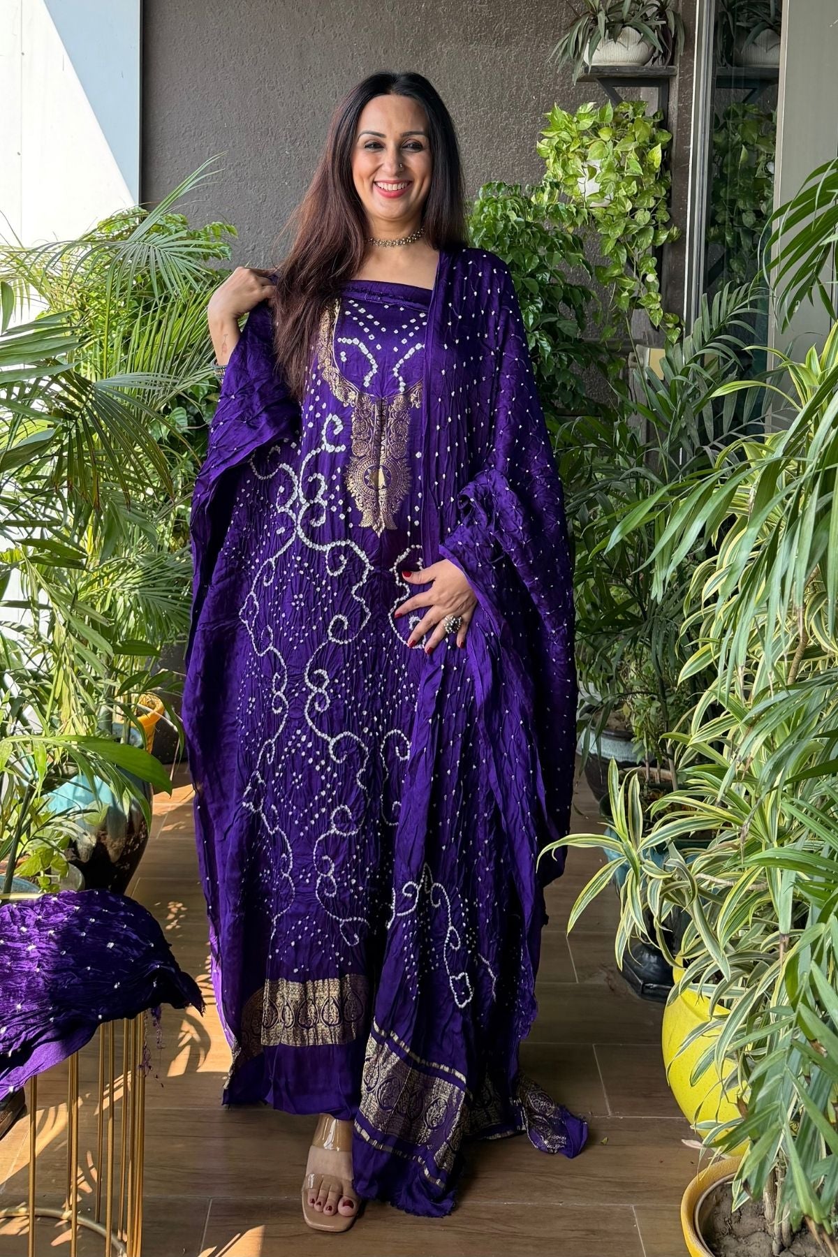 Pure modal silk full set with hand done bandhani and zari weaving!!