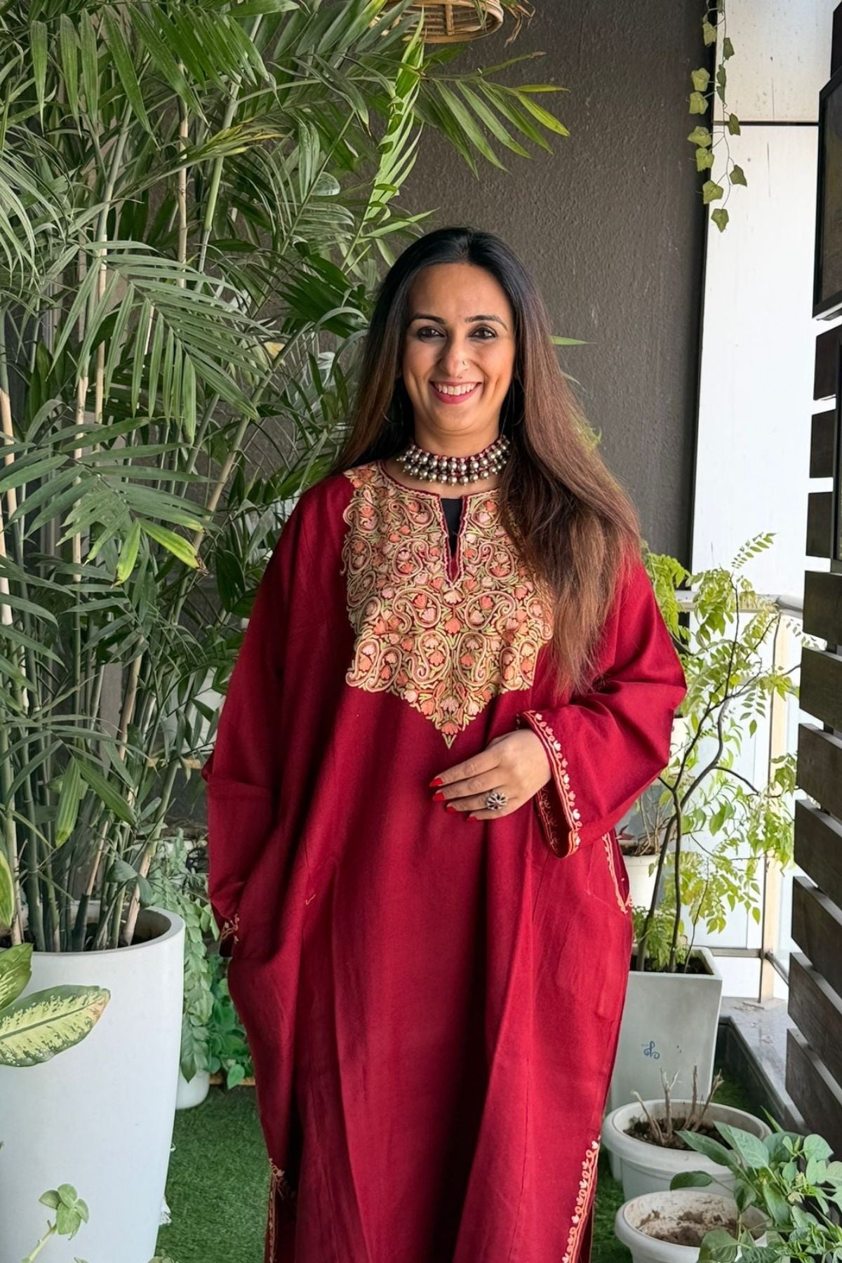 Woollen Kashmiri Phiran with Aari work