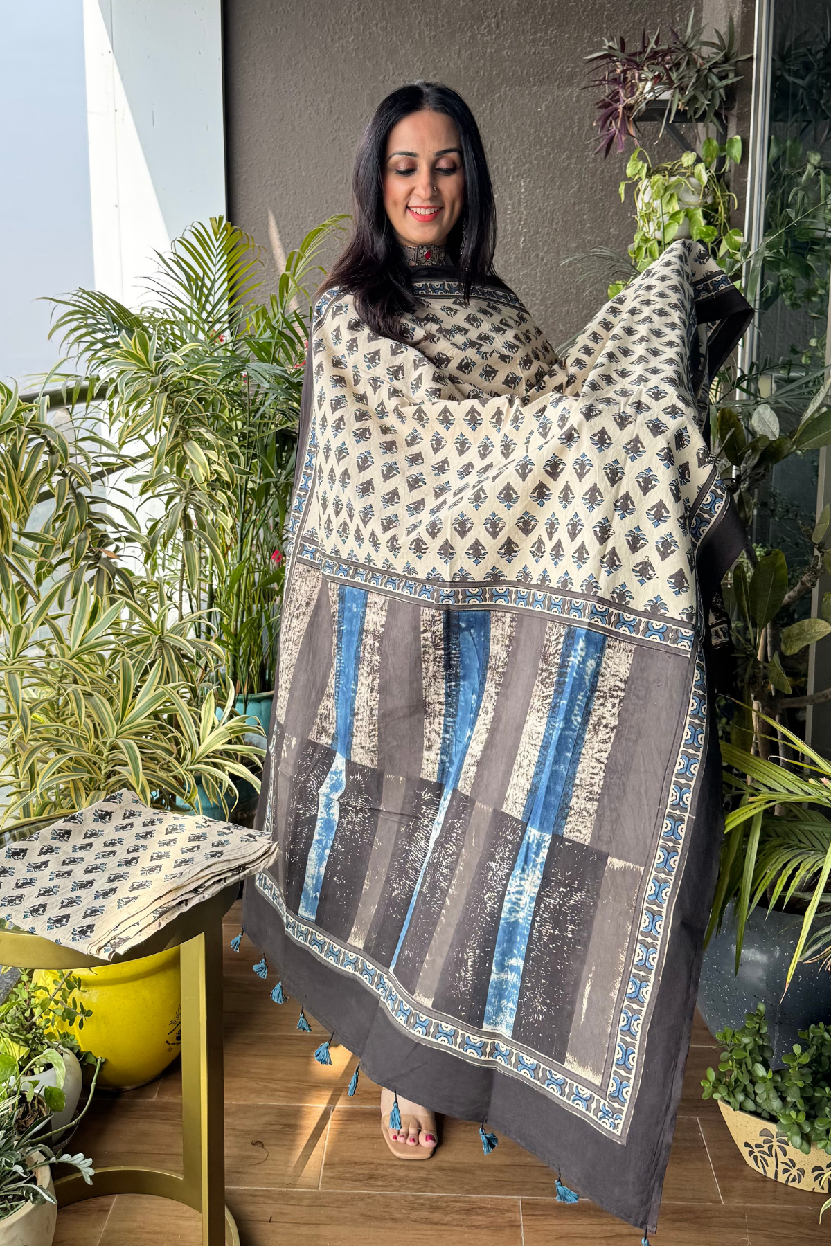 Striped suit with yoke