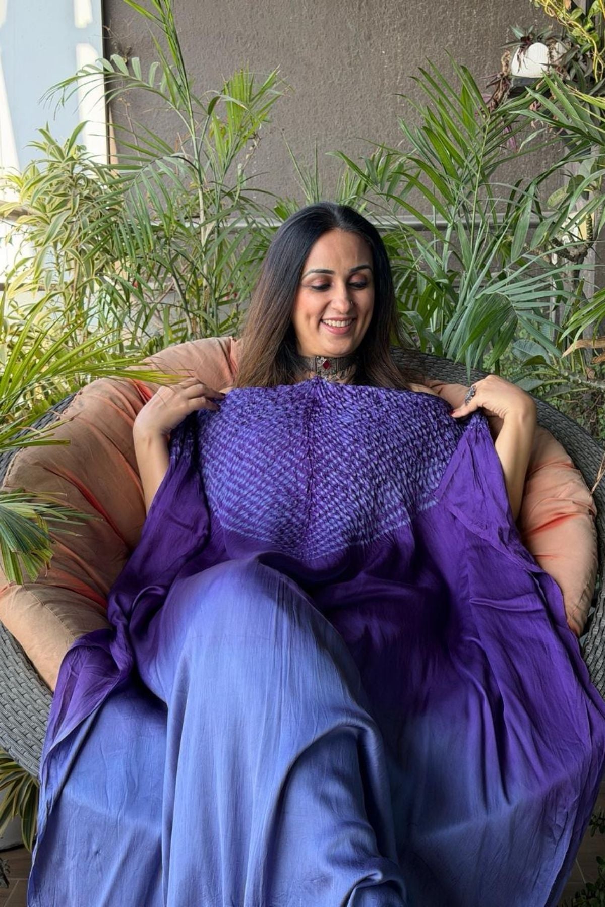 Handblocked Shibori shaded kurta on pure Modal