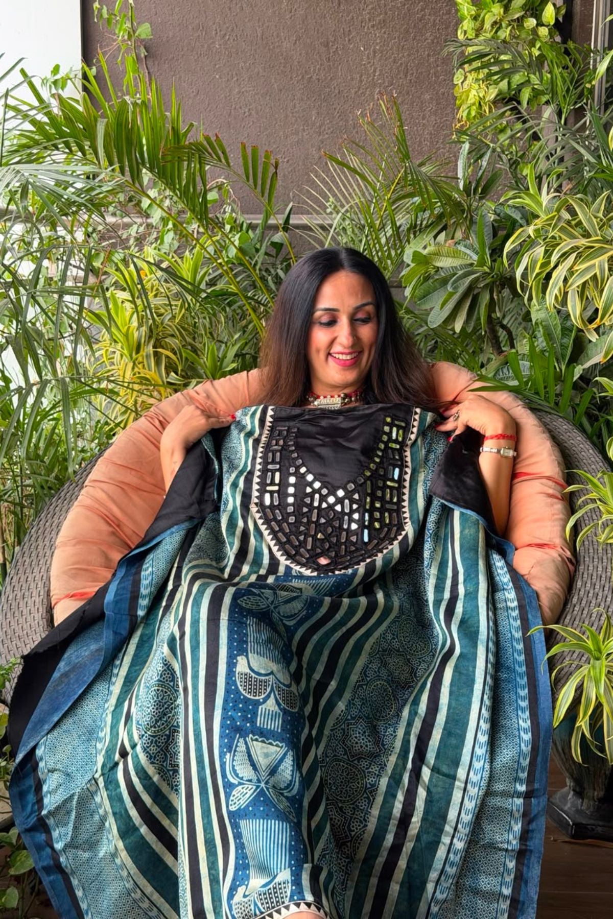 Handcrafted Kutch mirror work kurta on pure Mashru!!