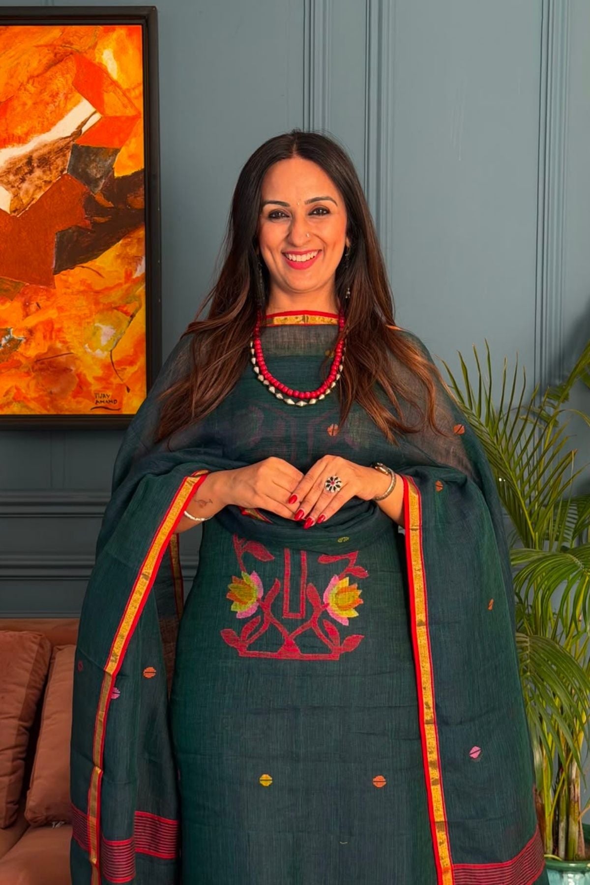 Jamdani weave kurta dupatta set on 100 count linen by linen!!
