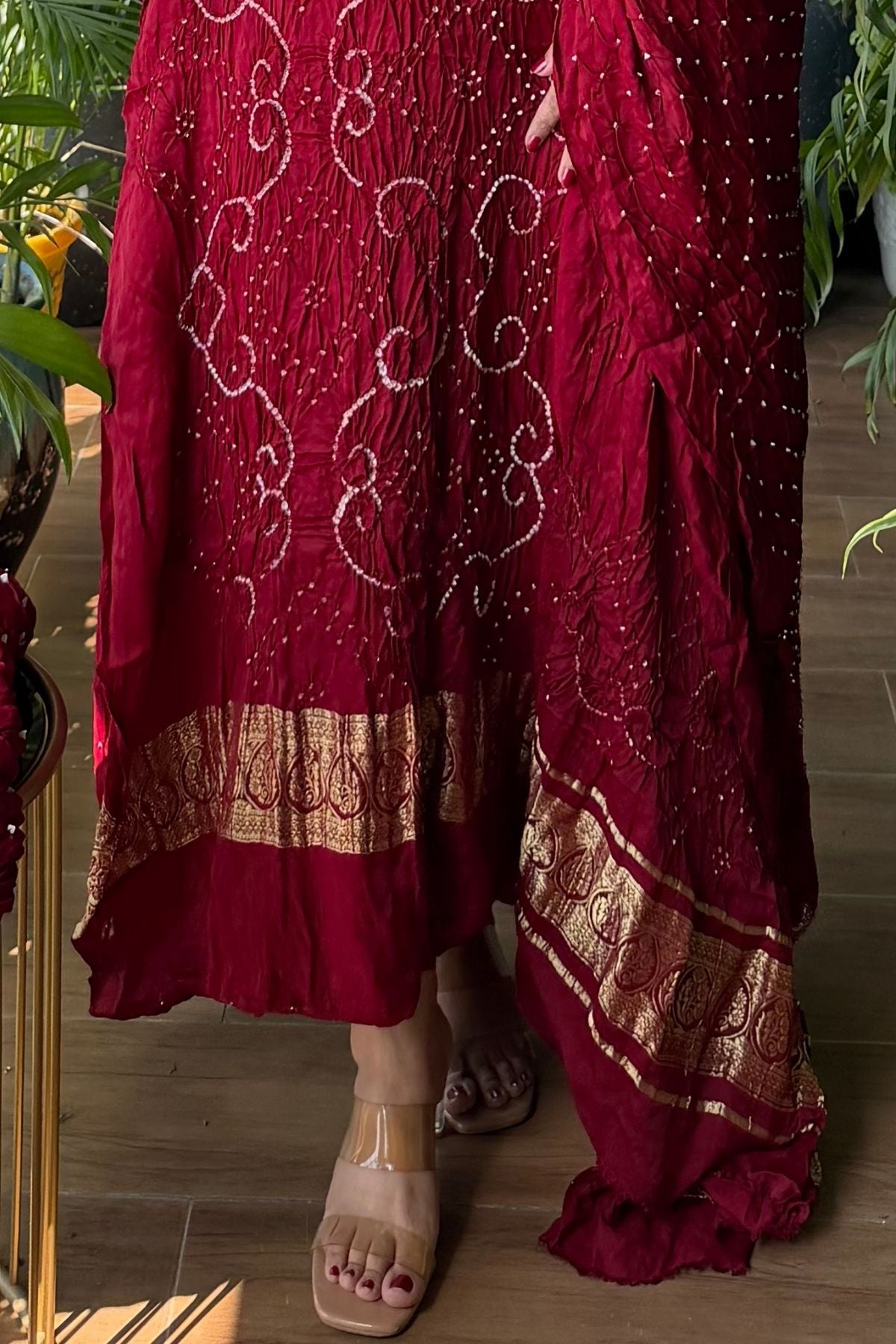 Pure modal silk full set with hand done bandhani and zari weaving!!