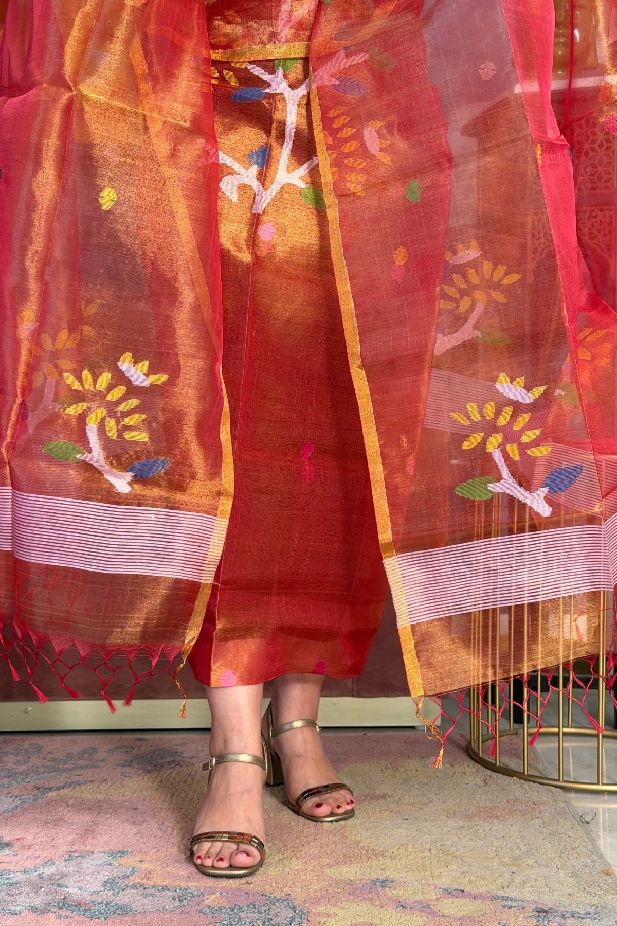 Jamdani handwoven full set in tissue muslin!!!