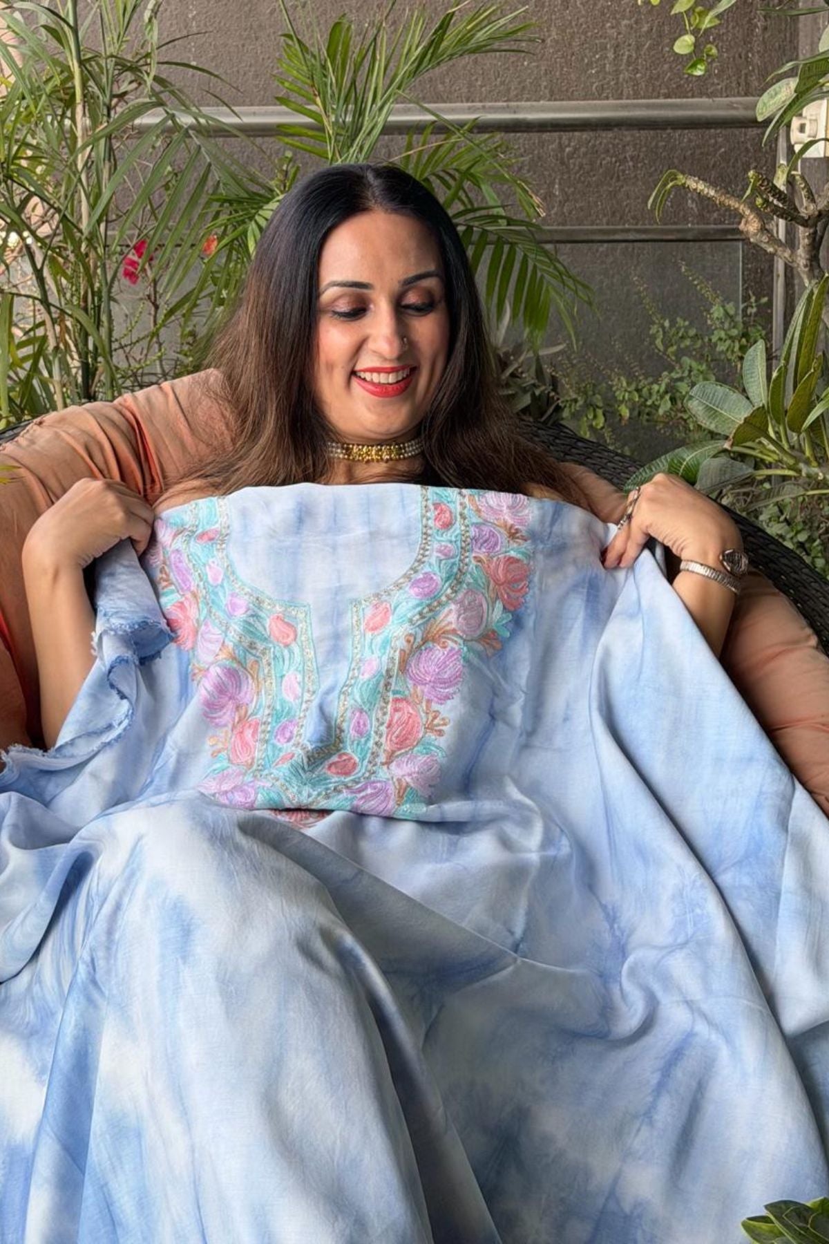 Pure muslin kurta fabric with Kashmiri work