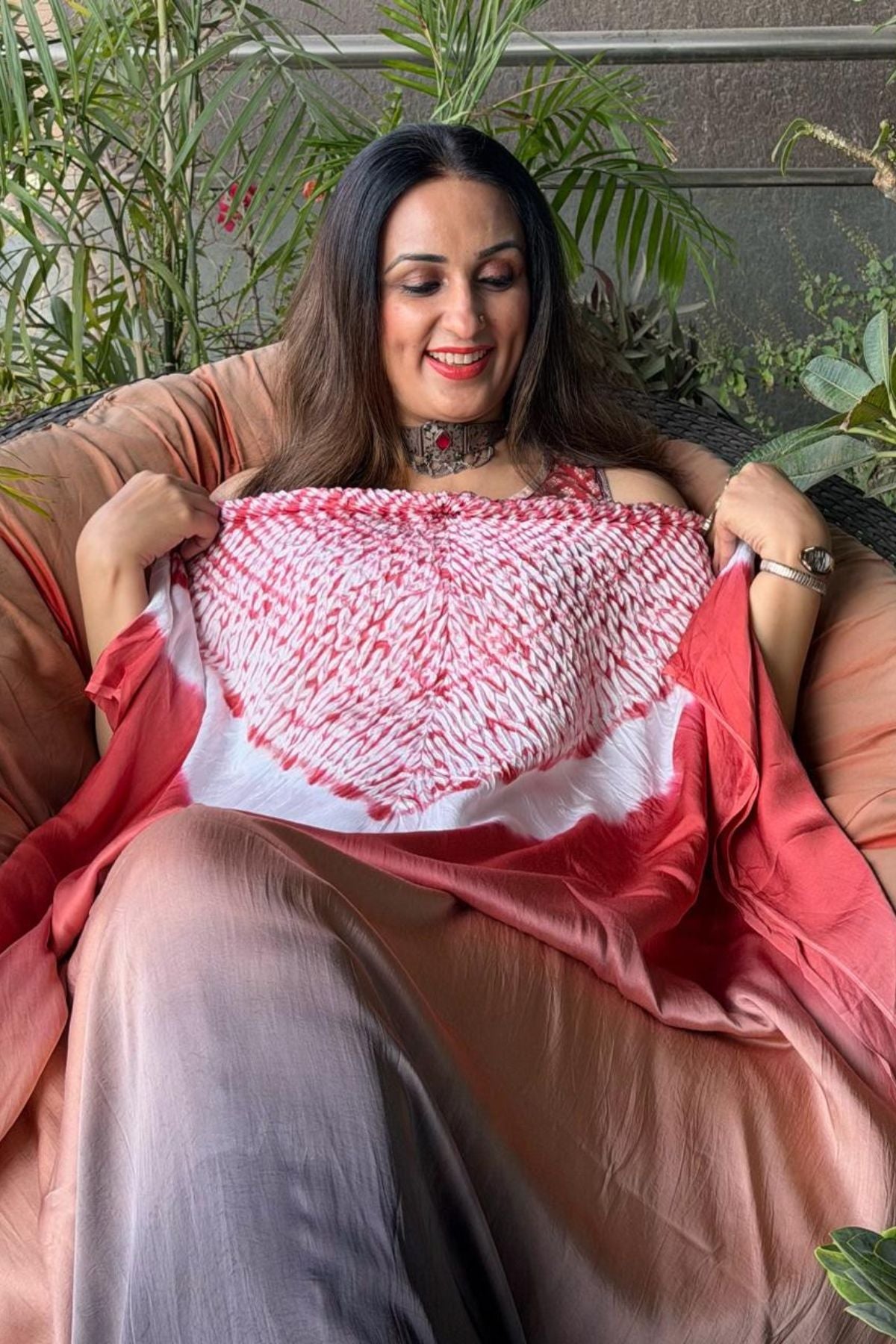 Handblocked Shibori shaded kurta on pure Modal