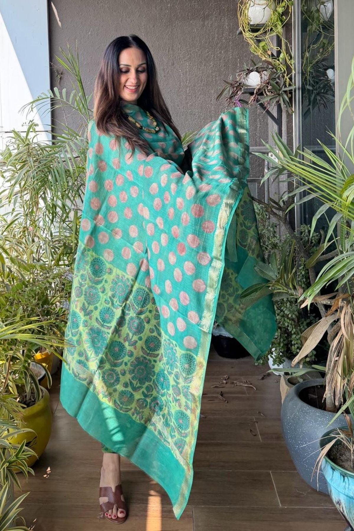 Handblocked with Pomegranate peel kurta dupatta sets in Maheshwari!!