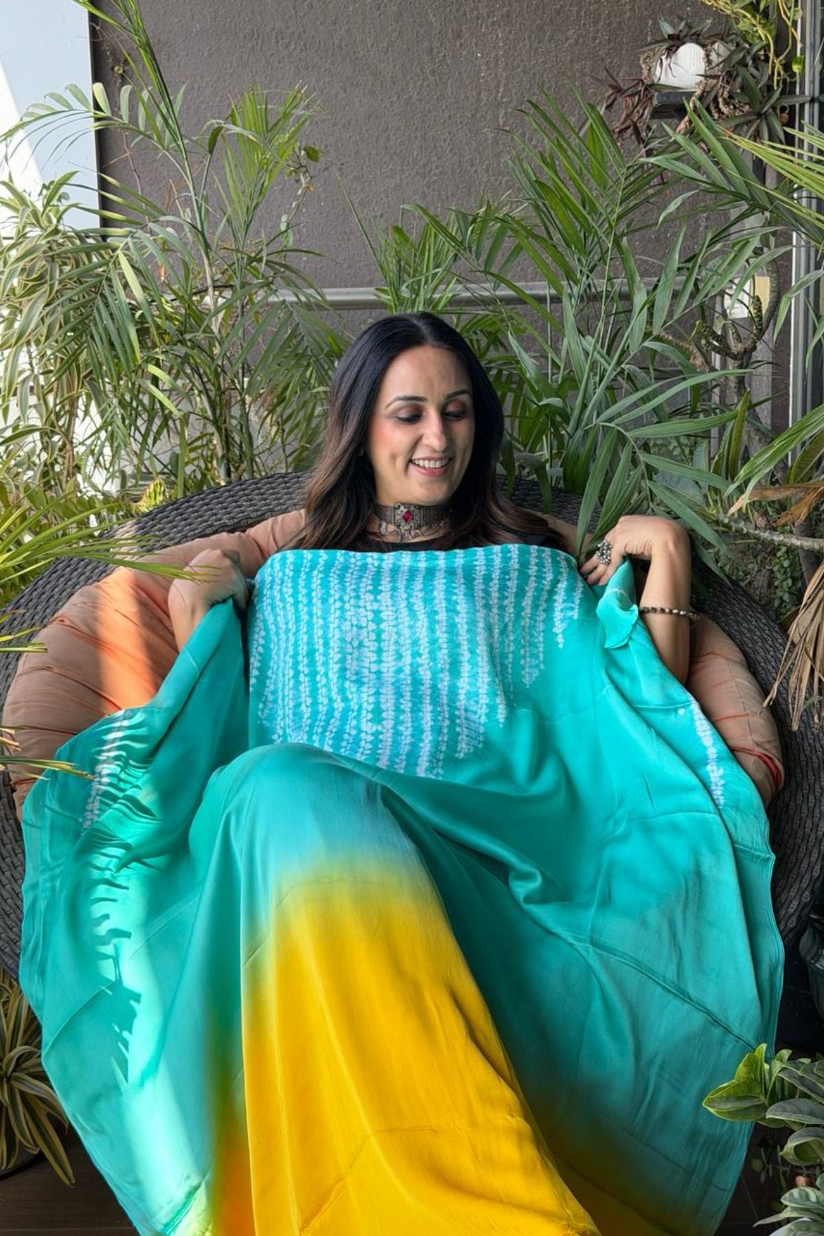 Handblocked Shibori shaded kurta on pure Modal