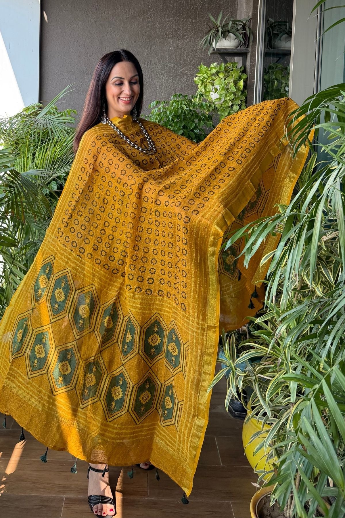 Ajrakh On Pure Linen Silk