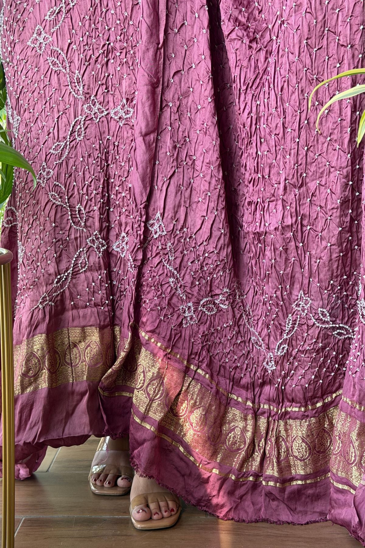 Pure modal silk full set with hand done bandhani and zari weaving!!