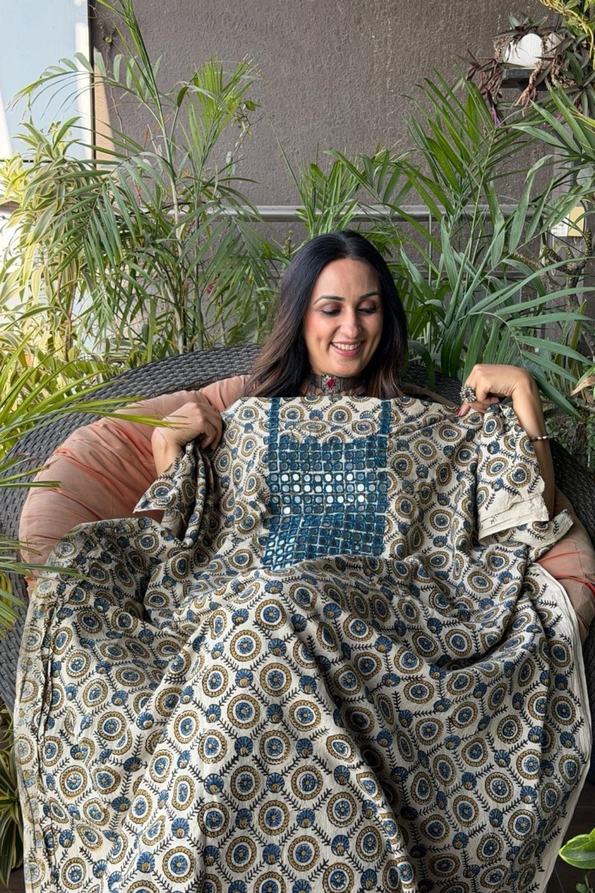 Pure Cotton Kutch mirror hand work kurta fabrics!!