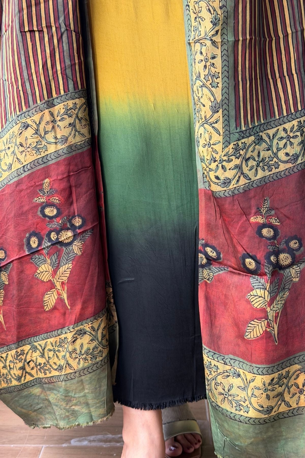 Ombré dyed modal kurta fabric with vegetable Handblock dyed dupatta!!