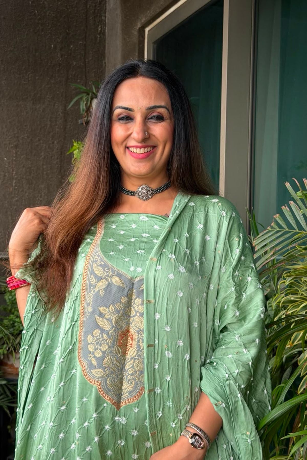 Bandhani with zari work kurta dupatta set on pure modal!!