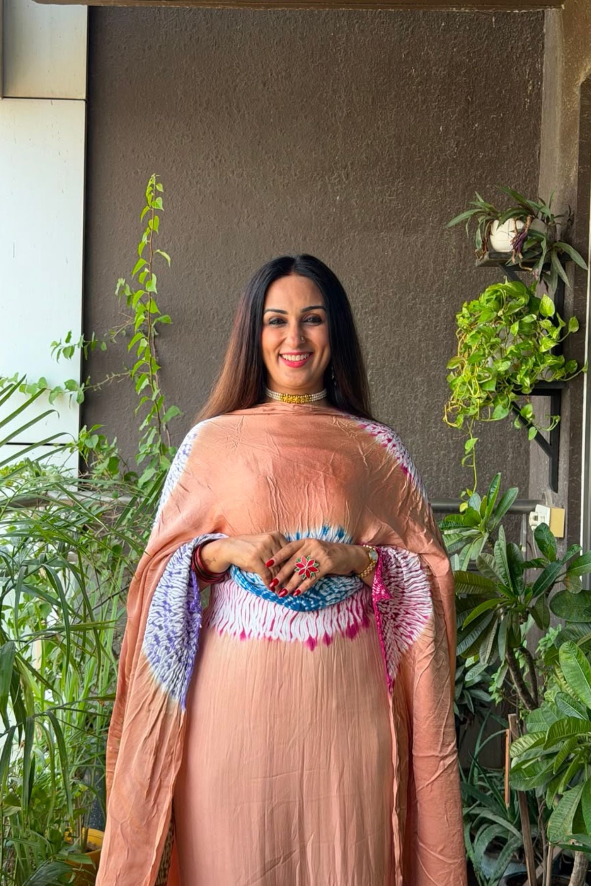 Hand Shibori on pure modal Satin-Kurta and dupatta set!!