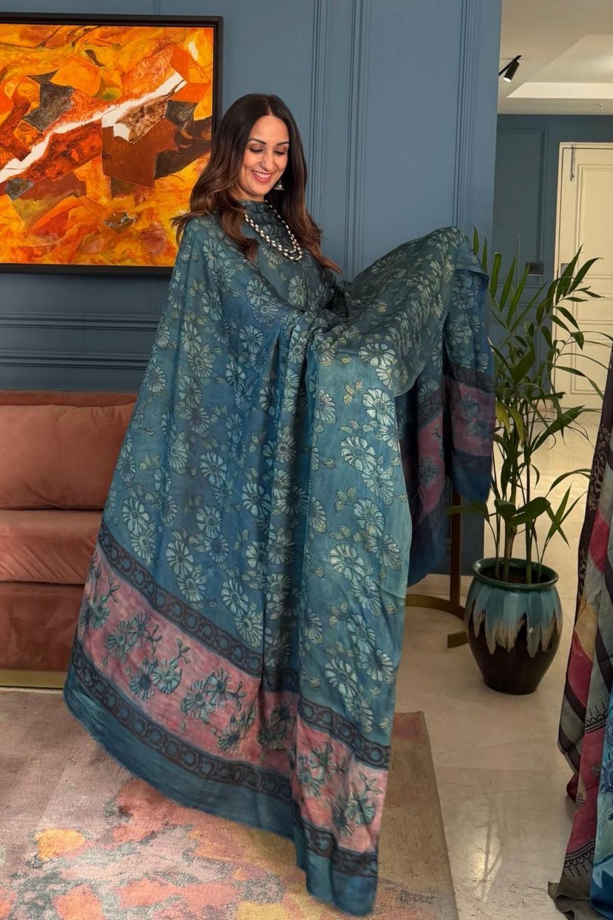 Pomegranate peel Handblock on Premium Modal fabric!!