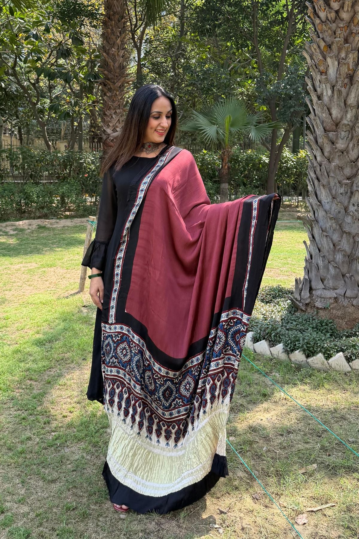 Ajrakh Dupatta on pure Modal with lagdi patta!!