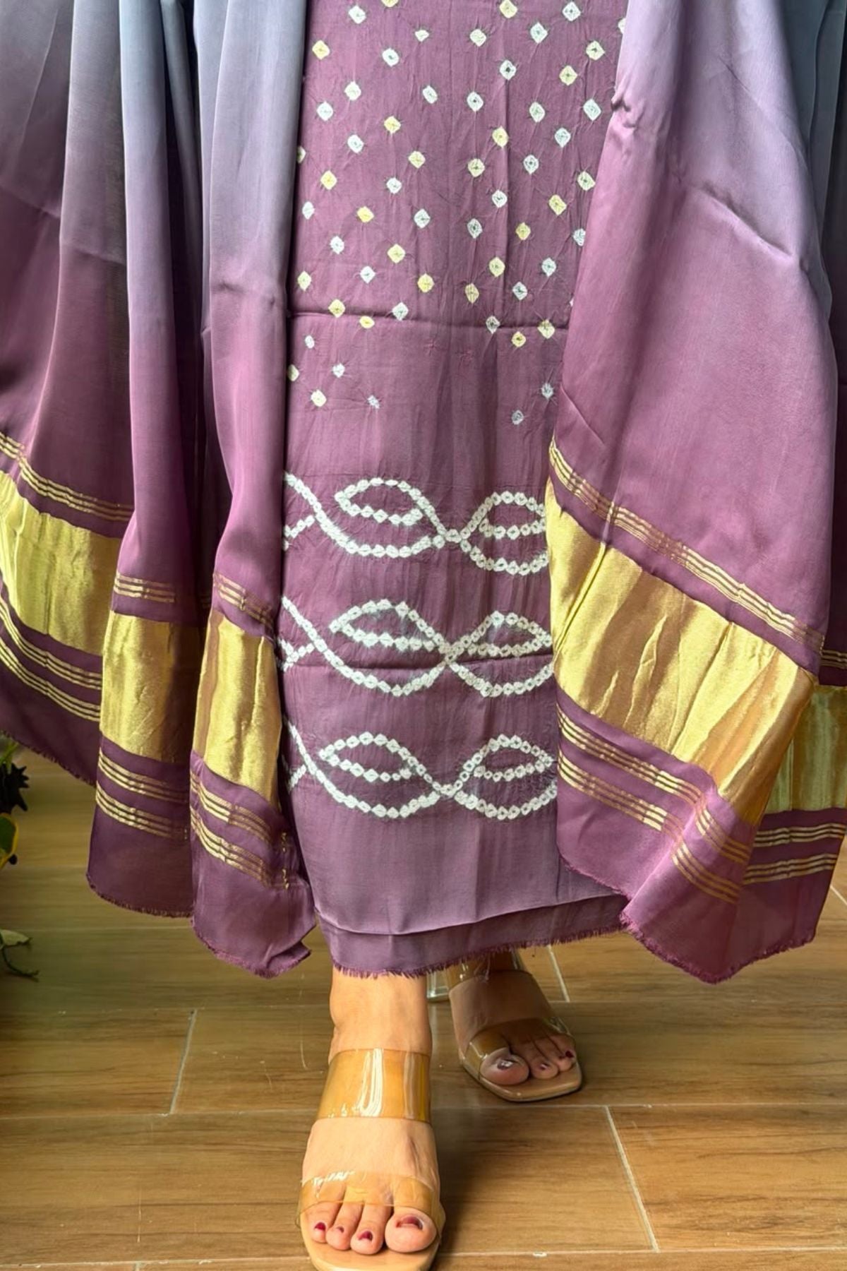 Handcrafted Bandhani ombré kurta dupatta set on pure modal!!