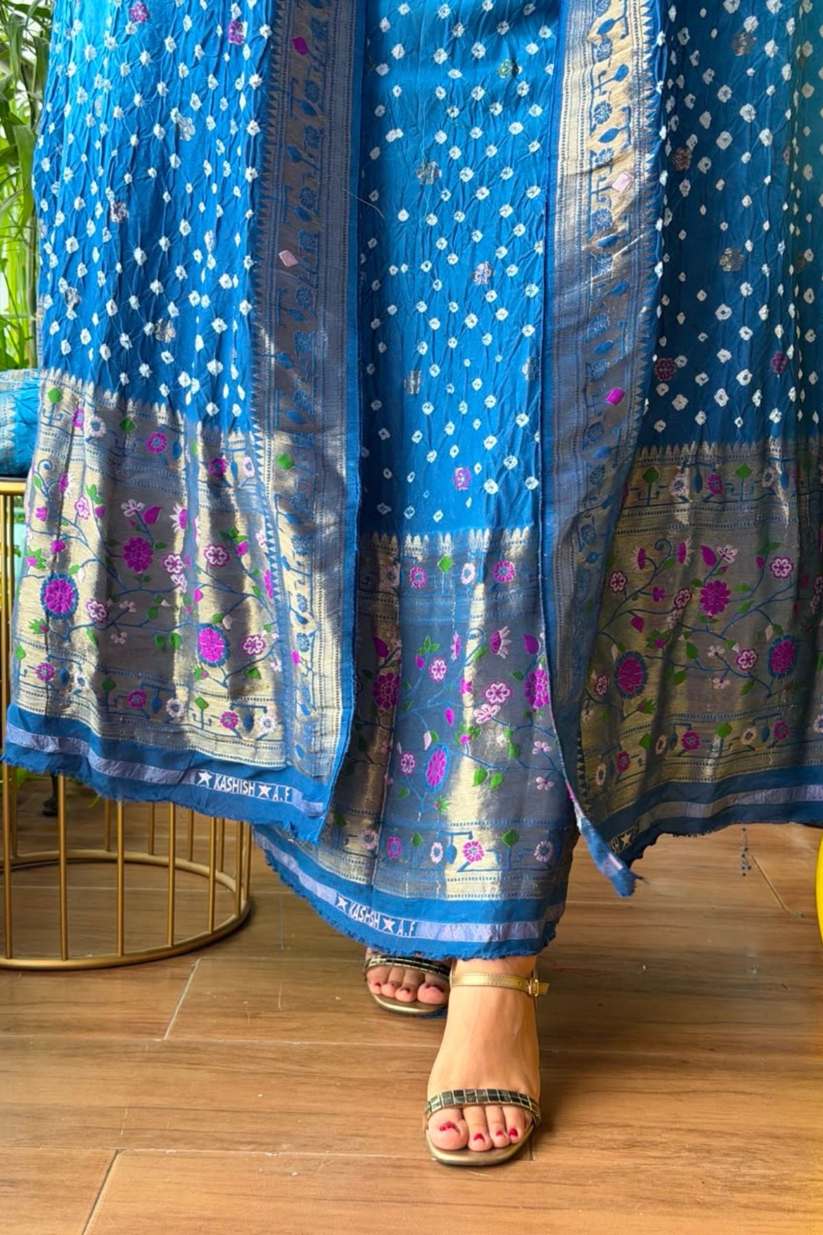 Pure gaji silk full set with hand done bandhani and zari weaving!!