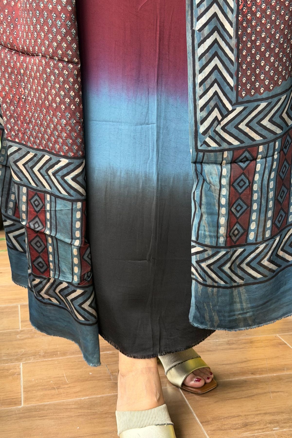 Ombré dyed modal kurta fabric with vegetable Handblock dyed dupatta!!