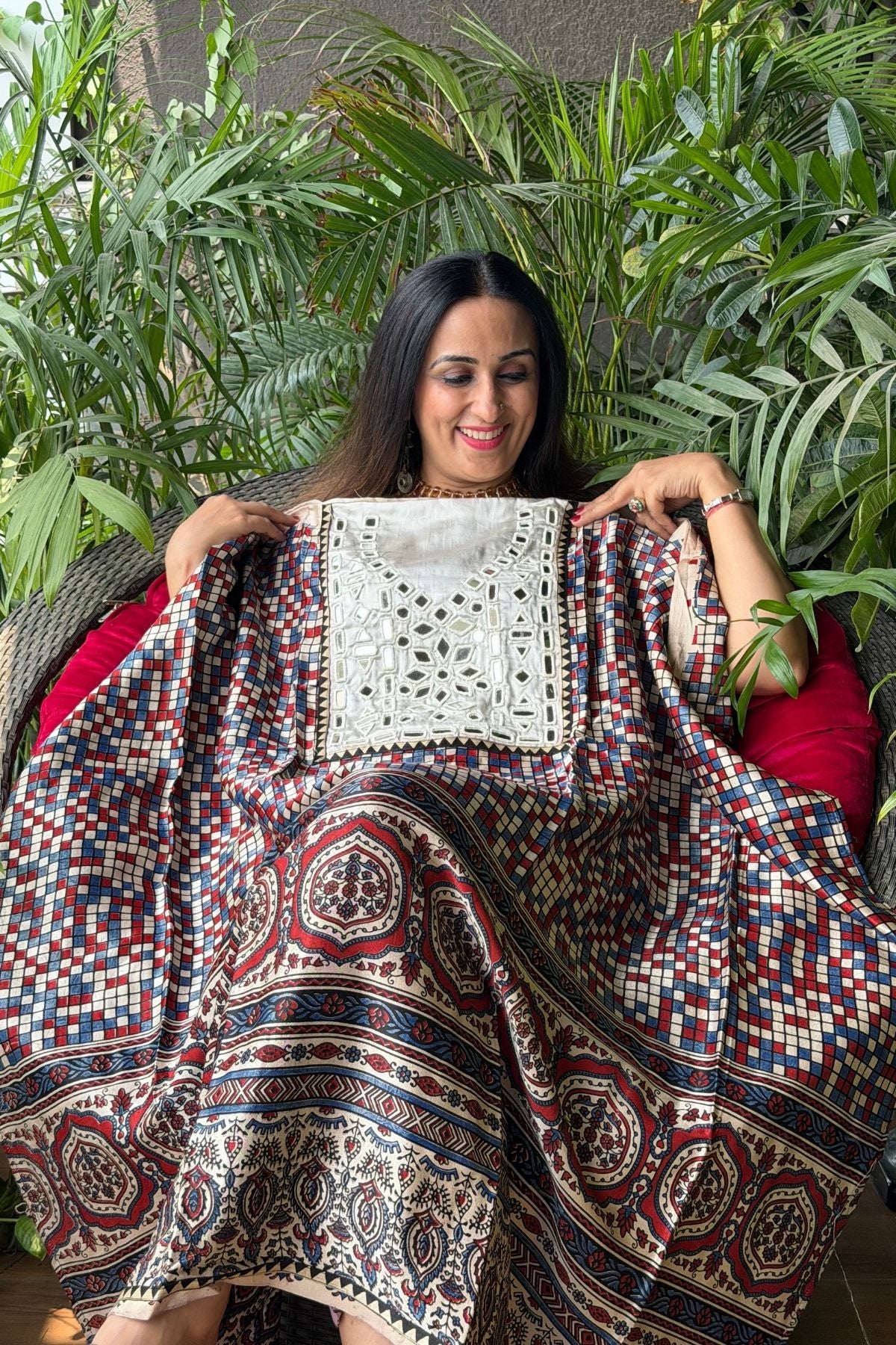 Handcrafted kurta with Kutch mirror work on pure Mashru!!