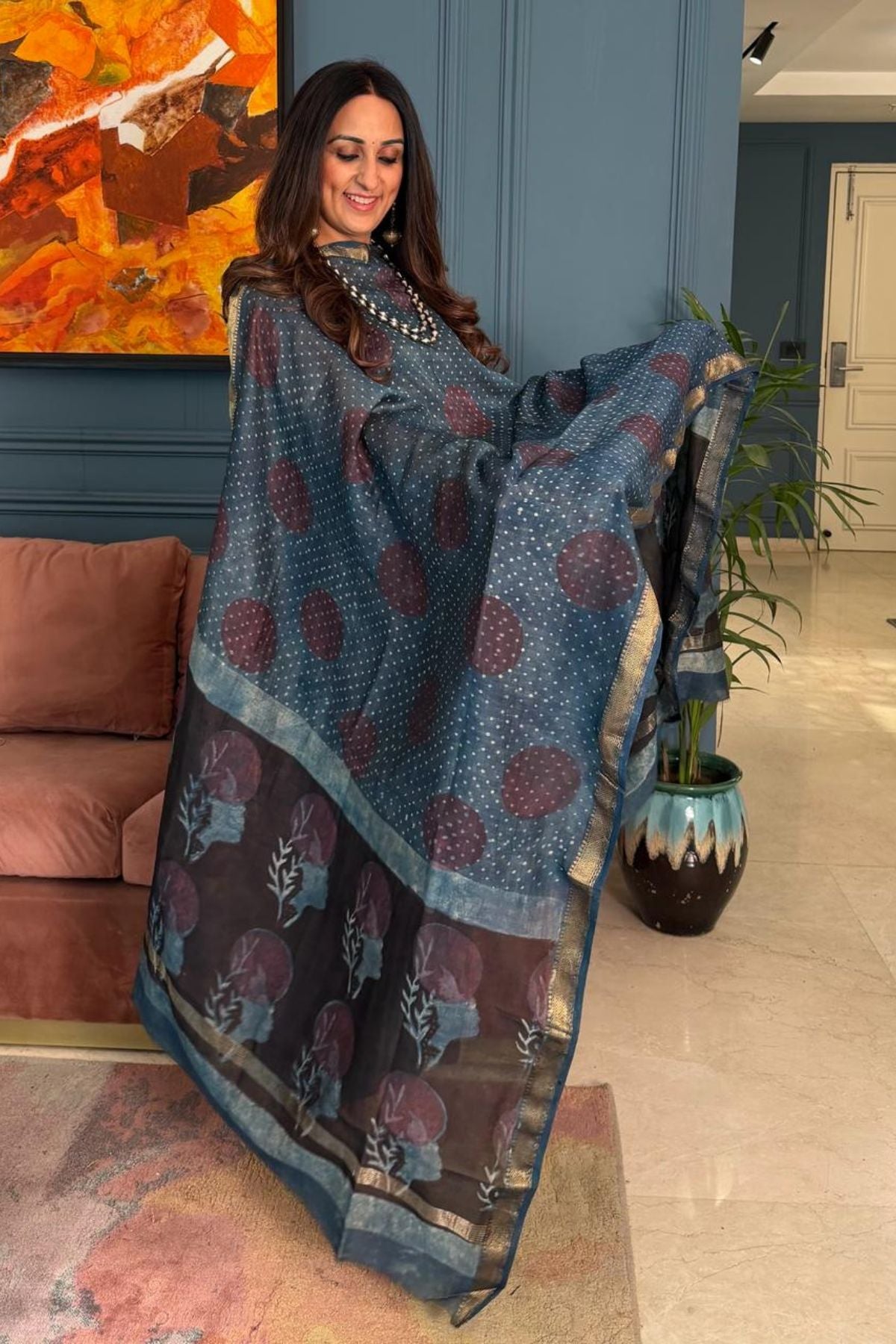 Handblocked with Pomegranate peel kurta dupatta sets in Maheshwari!!