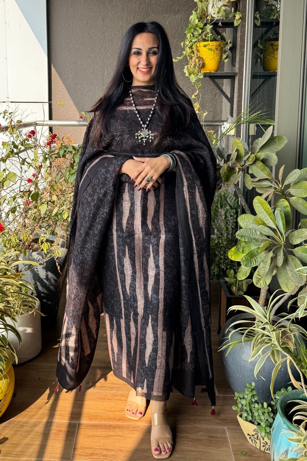 Contemporary Ajrakh on Black Suit