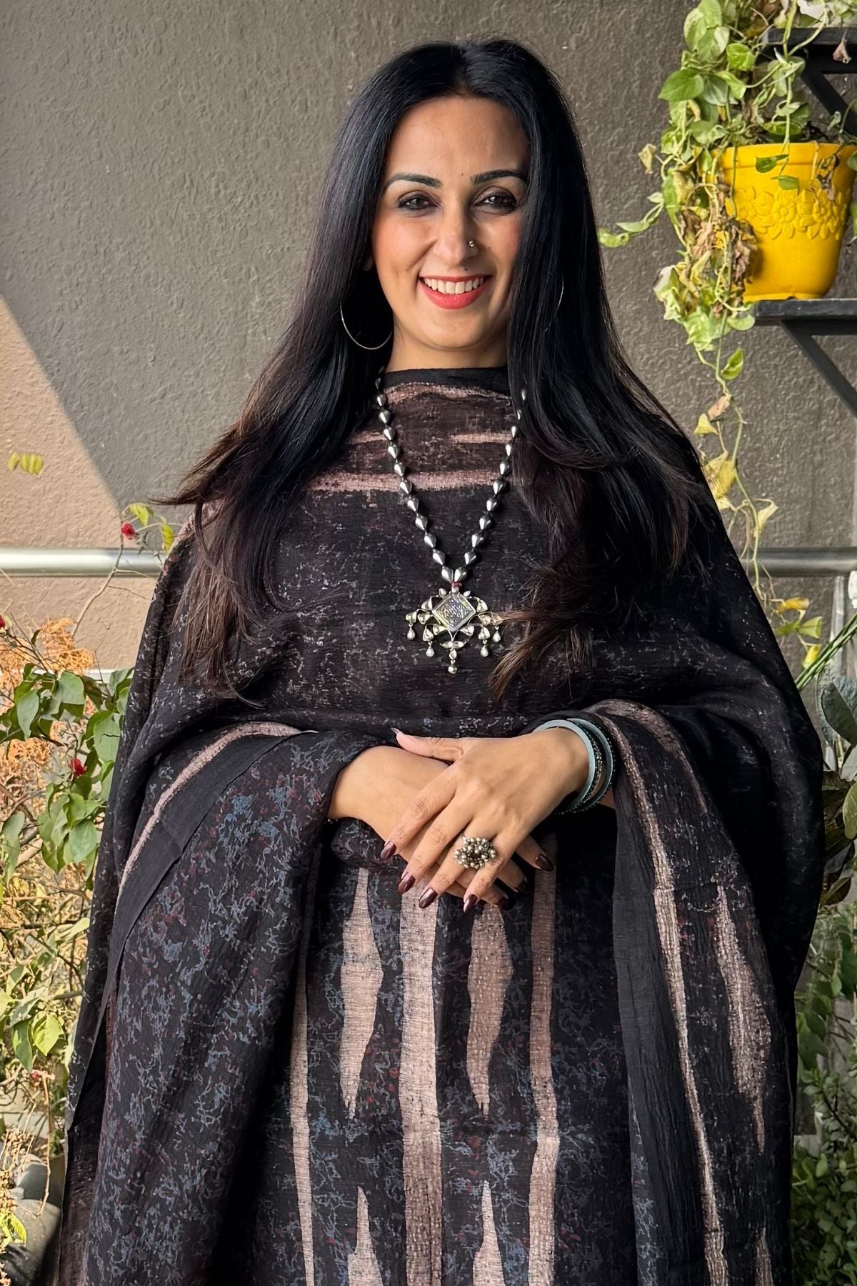 Contemporary Ajrakh on Black Suit