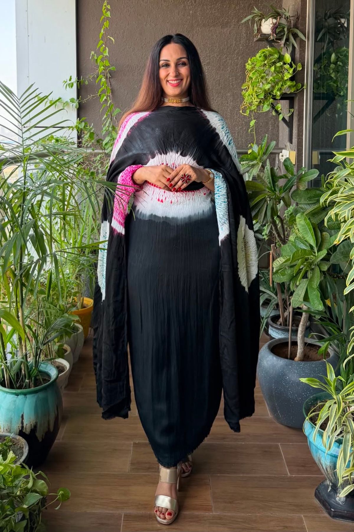 Hand Shibori on pure modal Satin-Kurta and dupatta set!!
