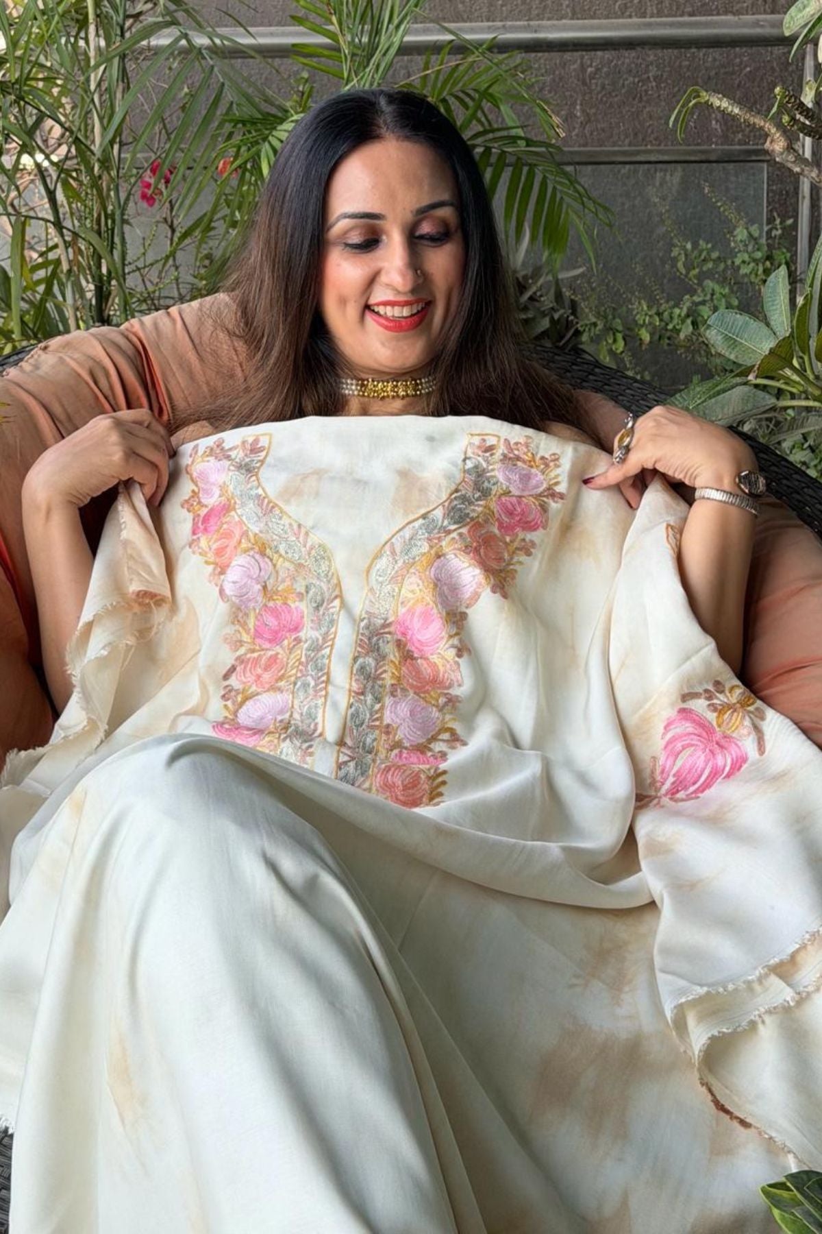 Pure muslin kurta fabric with Kashmiri work