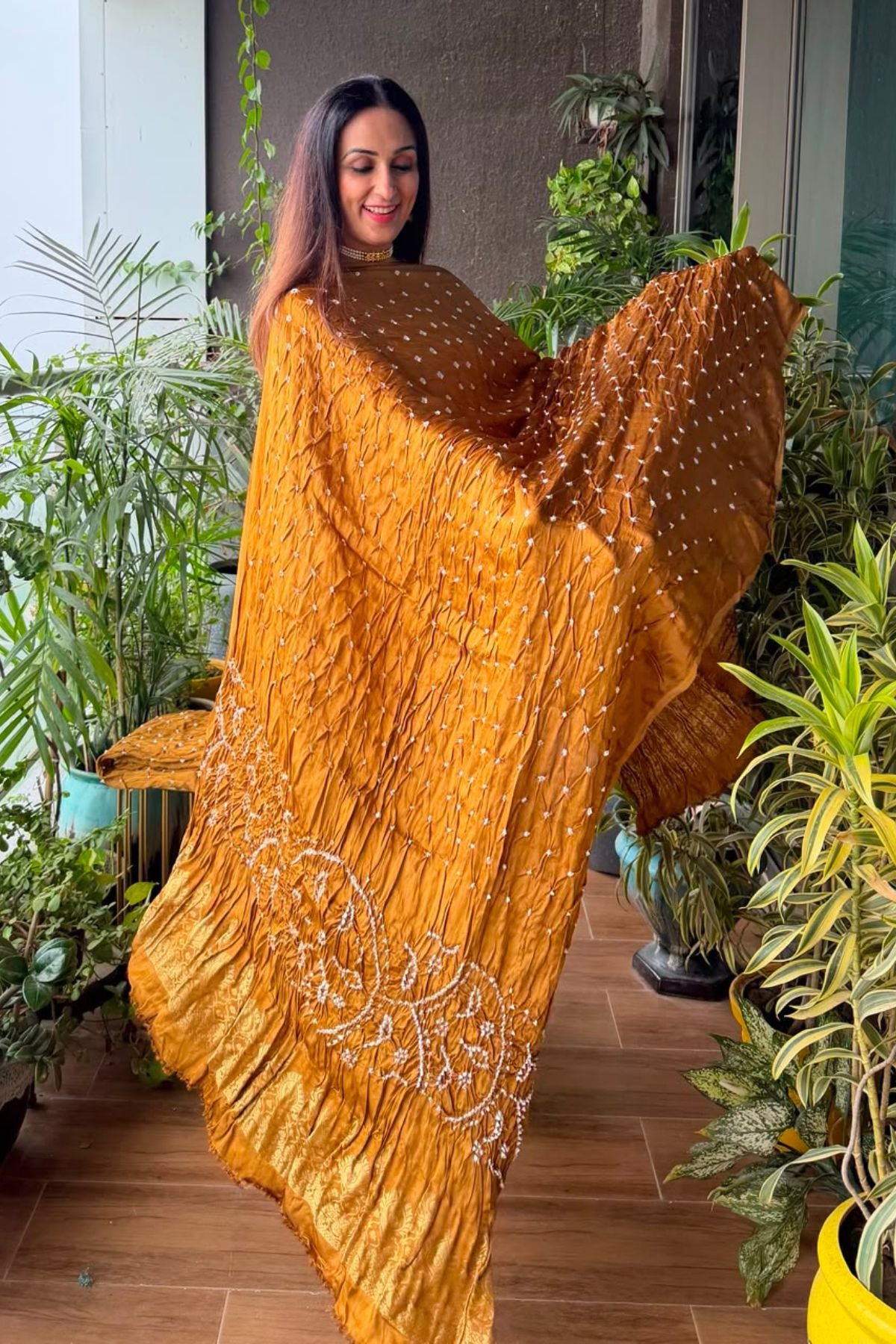 Pure modal silk full set with hand done bandhani and zari weaving!!